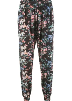 bonprix bonprix Pantalón bombacho de mezcla de viscosa Negro con flores Clearance