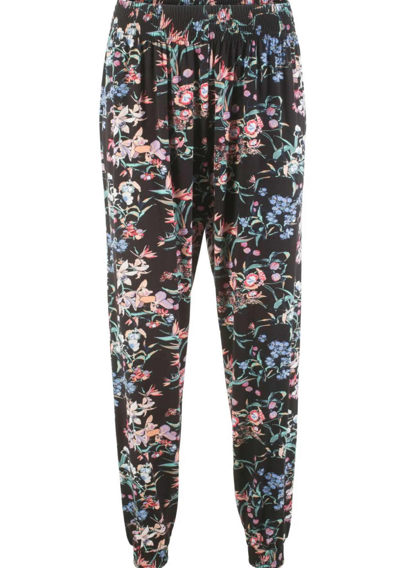 bonprix bonprix Pantalón bombacho de mezcla de viscosa Negro con flores Clearance