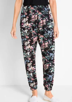 bonprix bonprix Pantalón bombacho de mezcla de viscosa Negro con flores Clearance
