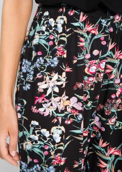 bonprix bonprix Pantalón bombacho de mezcla de viscosa Negro con flores Clearance