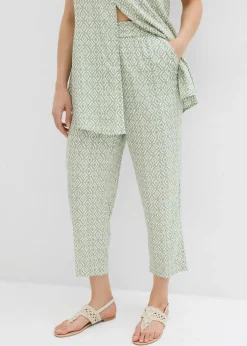 bonprix bonprix Pantalón bombacho de viscosa verde alga-blanco lana Clearance