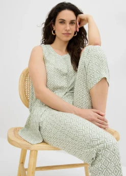 bonprix bonprix Pantalón bombacho de viscosa verde alga-blanco lana Clearance
