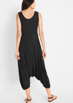 bonprix bonprix Pantalón bombacho tipo mono de punto de mezcla de viscosa Negro