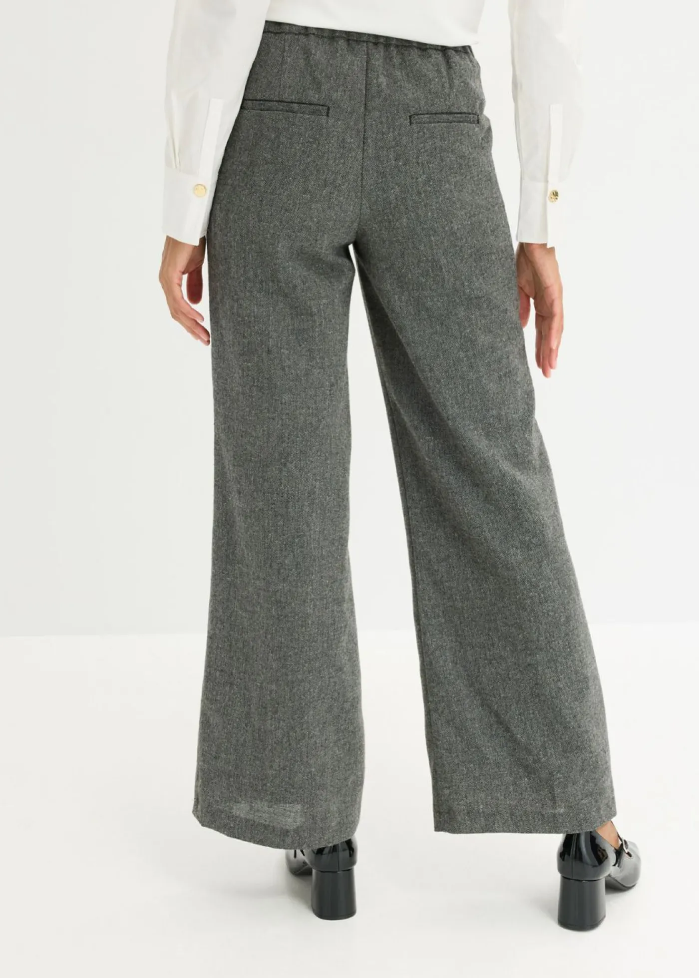 bonprix bonprix Pantalón bootcut de estilo tweed Negro-blanco lana moteado Online