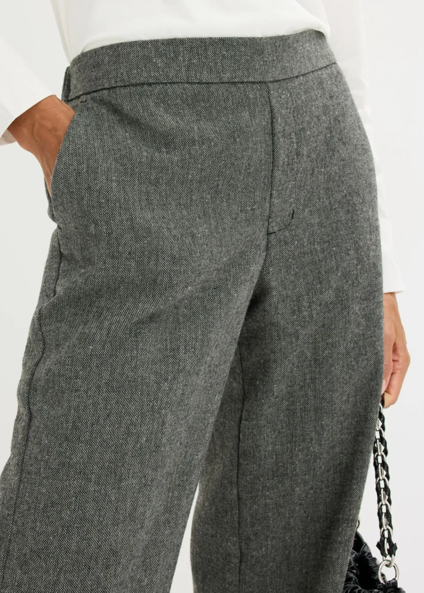 bonprix bonprix Pantalón bootcut de estilo tweed Negro-blanco lana moteado Online