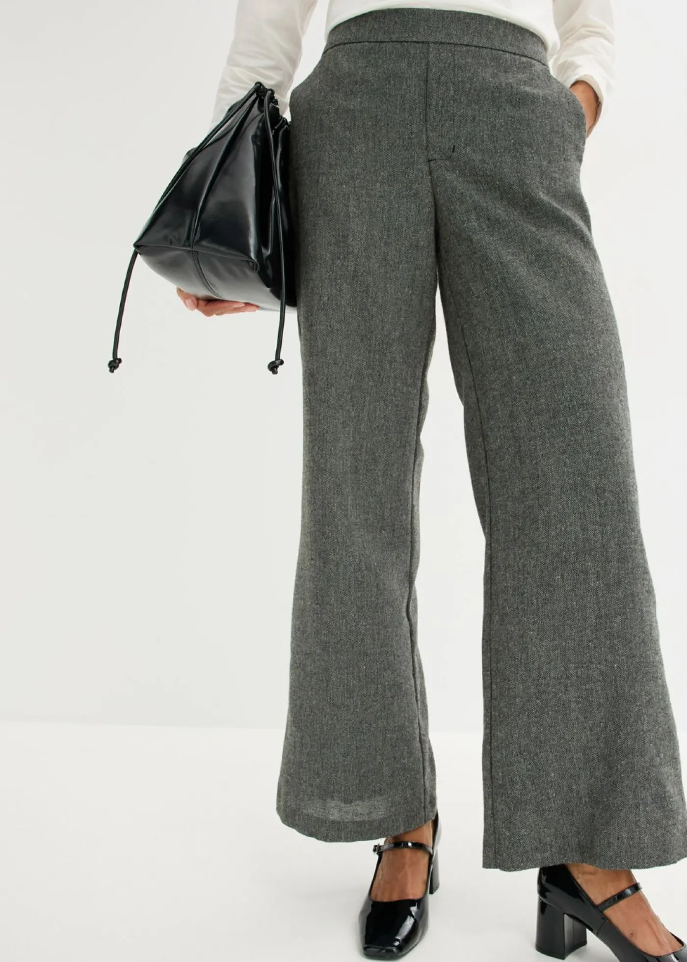 bonprix bonprix Pantalón bootcut de estilo tweed Negro-blanco lana moteado Online