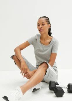 bonprix bonprix Pantalón capri de algodón con elástico (2 unidades) negro-gris claro jaspeado-blanco con rayas Hot