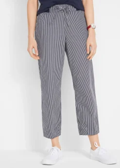 bonprix bonprix Pantalón capri de lino Azul oscuro-blanco de rayas Hot