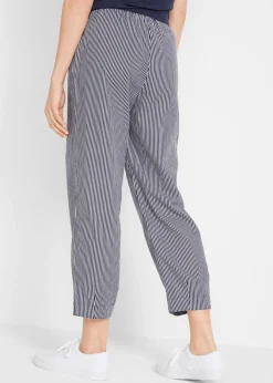 bonprix bonprix Pantalón capri de lino Azul oscuro-blanco de rayas Hot