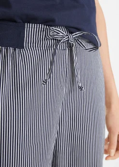 bonprix bonprix Pantalón capri de lino Azul oscuro-blanco de rayas Hot
