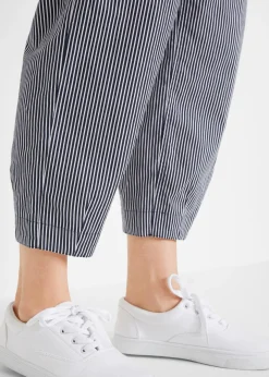 bonprix bonprix Pantalón capri de lino Azul oscuro-blanco de rayas Hot