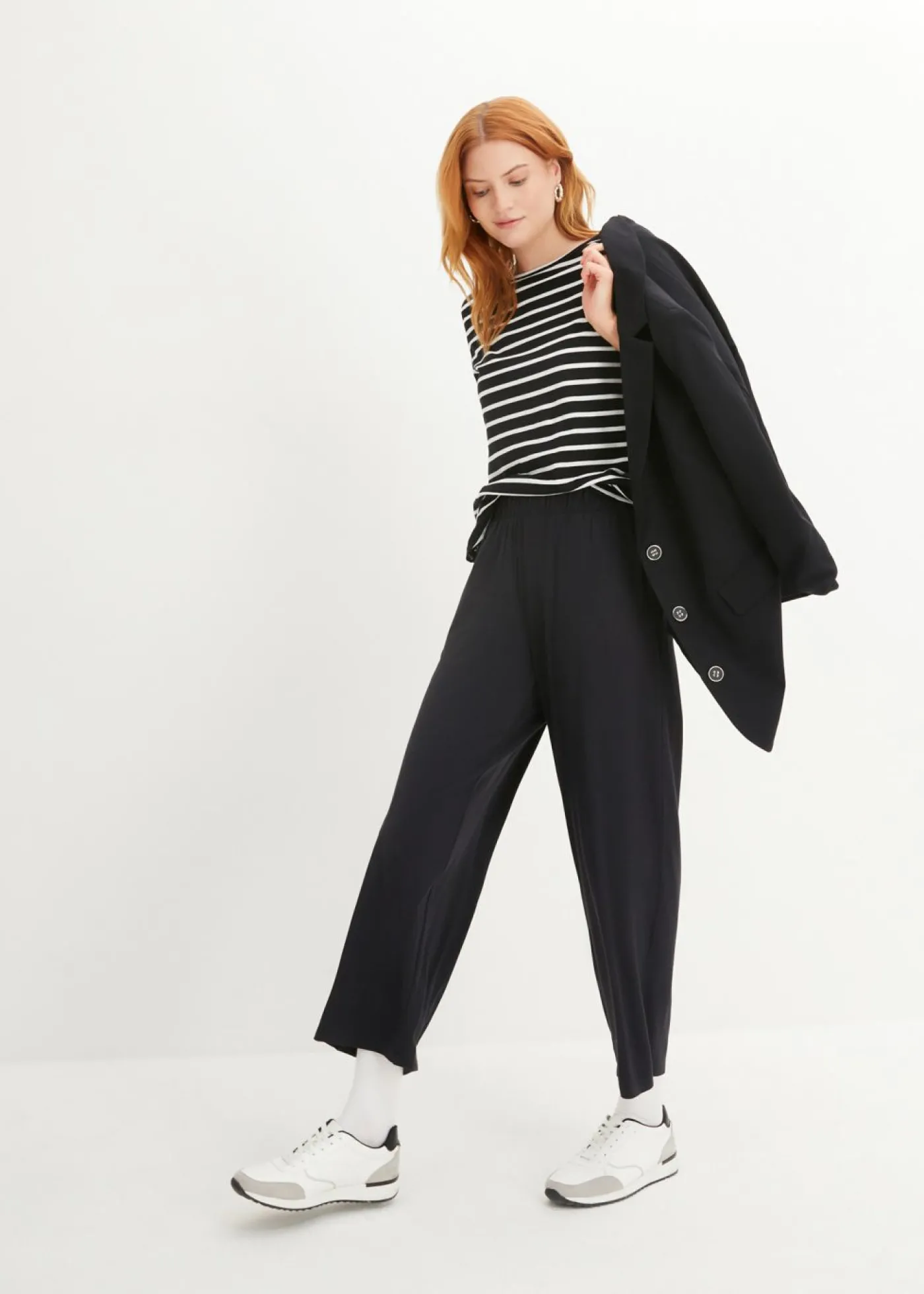 bonprix bonprix Pantalón capri de talle alto (2 unidades) Negro-negro