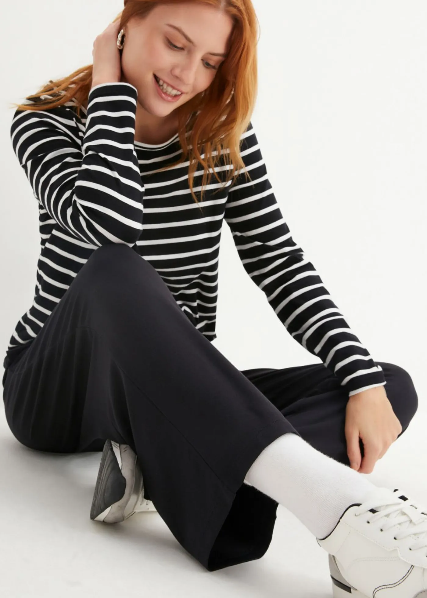 bonprix bonprix Pantalón capri de talle alto (2 unidades) Negro-negro