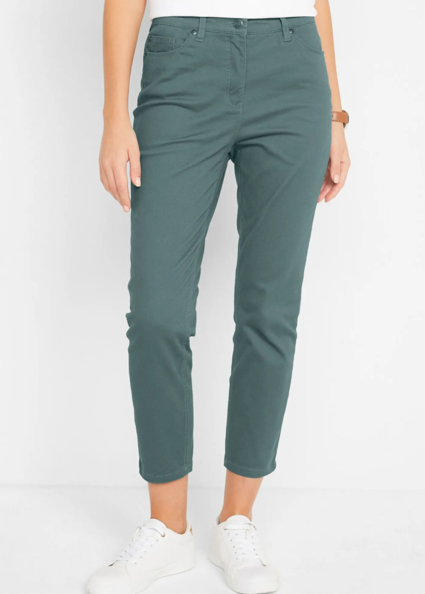 bonprix bonprix Pantalón capri de tiro alto Verde eucalipto Clearance