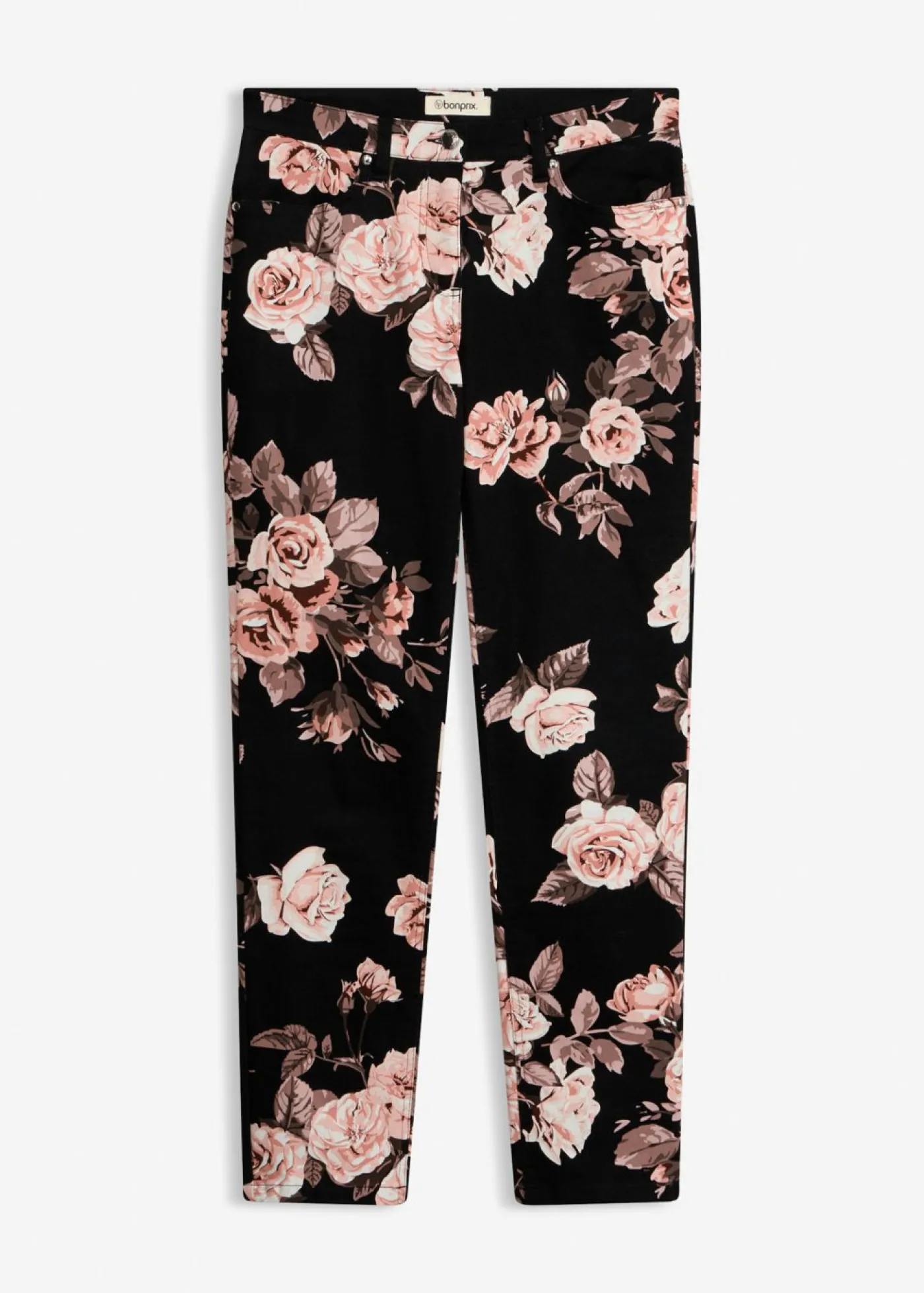 bonprix bonprix Pantalón capri elástico de algodón negro - rosa pálido