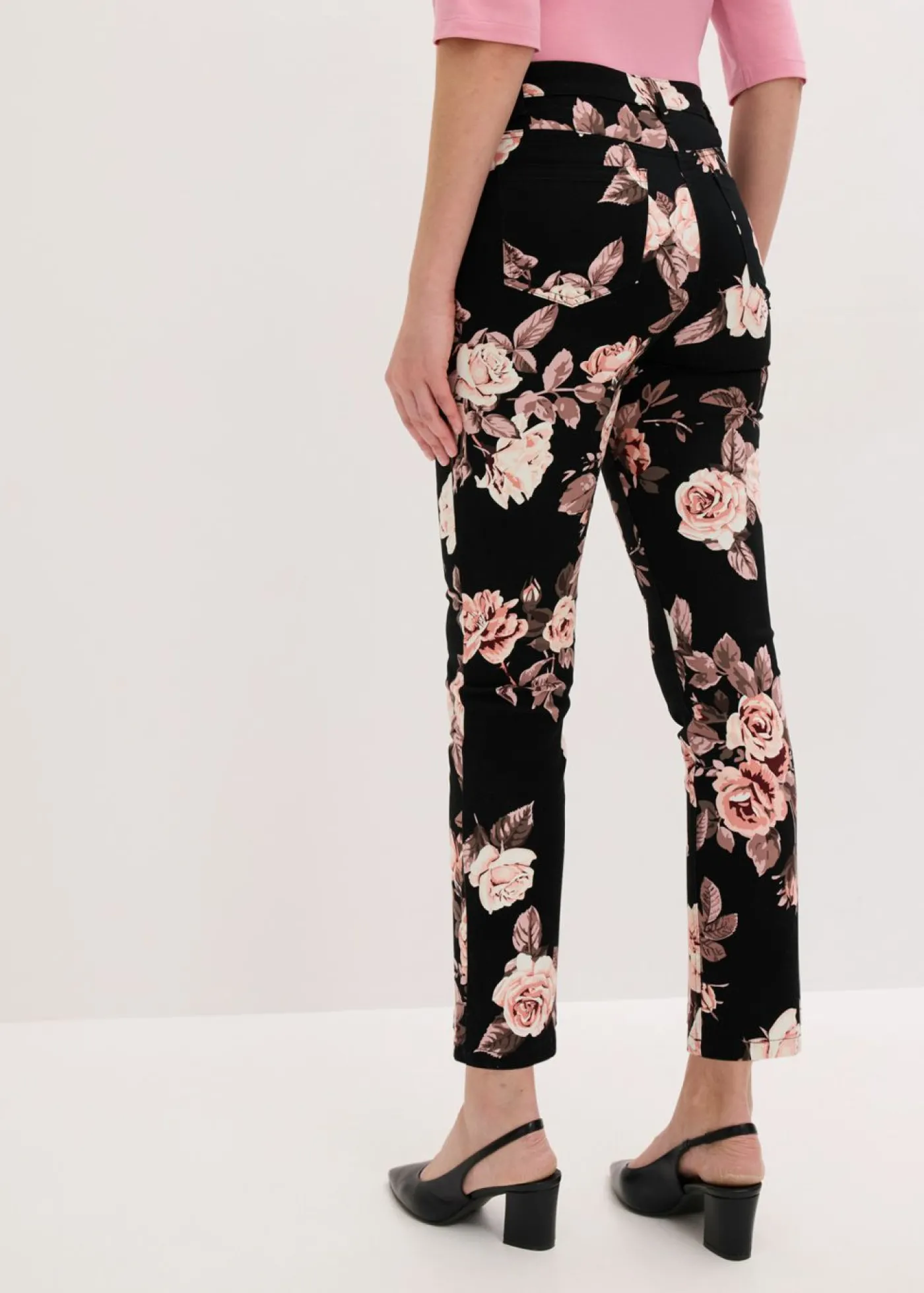 bonprix bonprix Pantalón capri elástico de algodón negro - rosa pálido