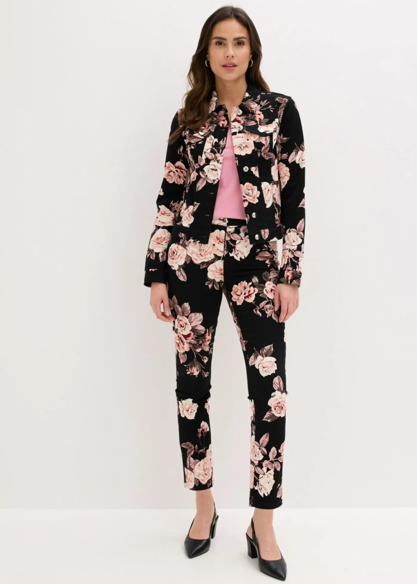 bonprix bonprix Pantalón capri elástico de algodón negro - rosa pálido