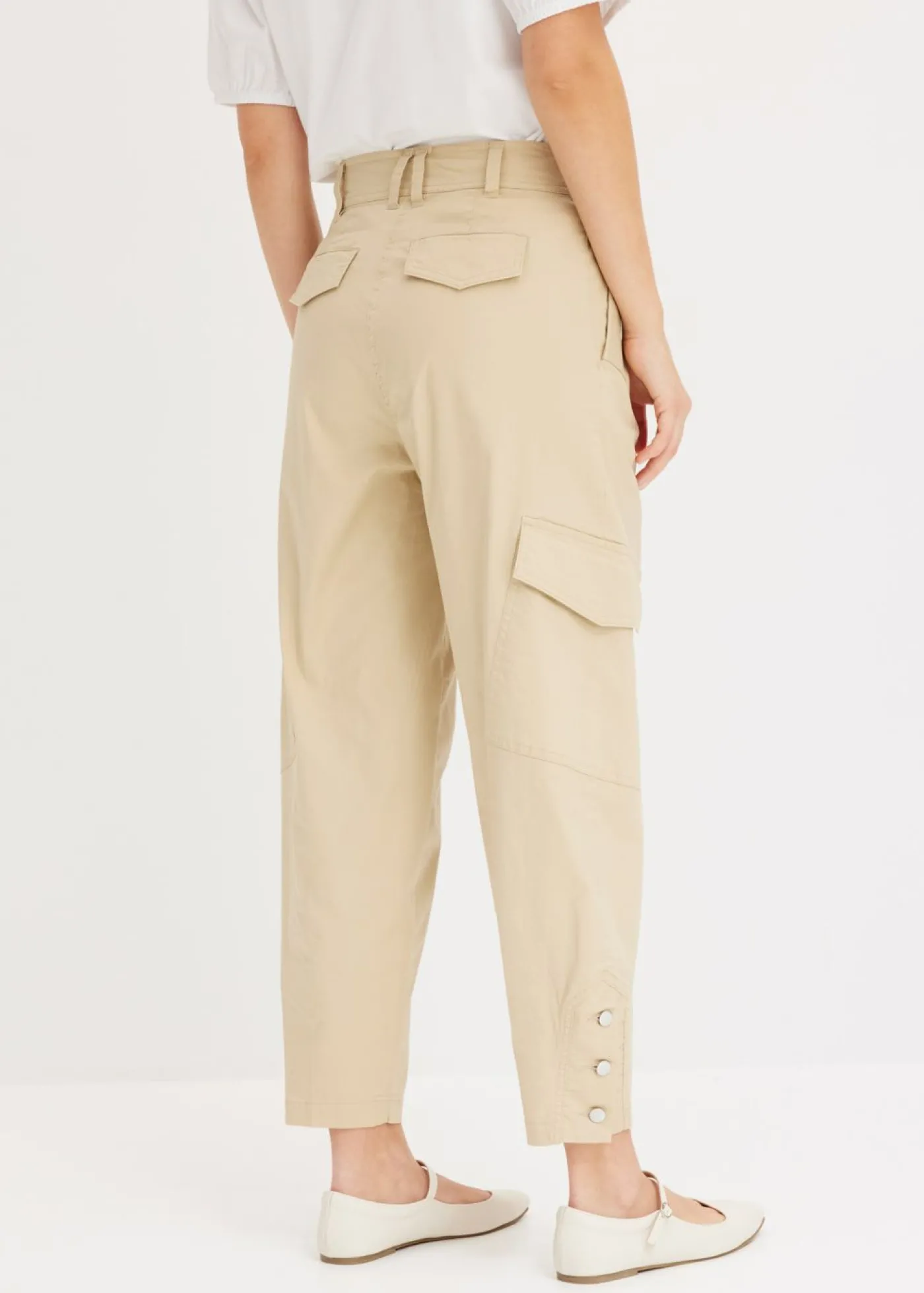 bonprix bonprix Pantalón cargo de algodón elástico Beige verdoso Outlet