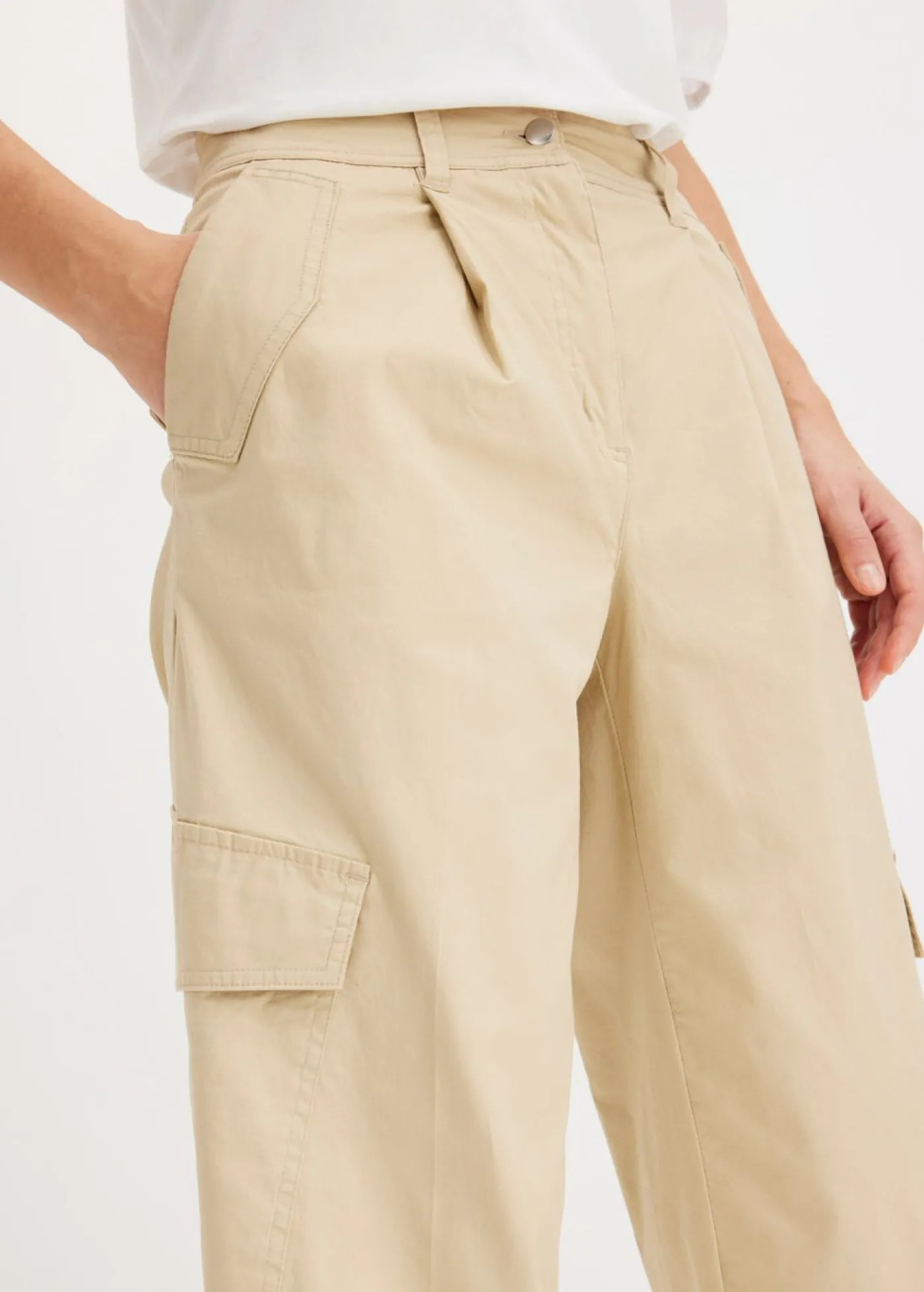 bonprix bonprix Pantalón cargo de algodón elástico Beige verdoso Outlet