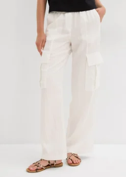 bonprix bonprix Pantalón cargo de mezcla de lyocell fluido Blanco lana New