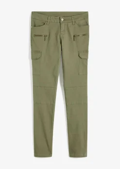 bonprix bonprix Pantalón cargo en mezcla de algodón elástico Verde oliva Hot