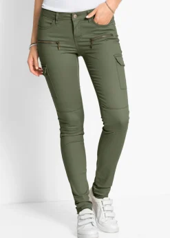 bonprix bonprix Pantalón cargo en mezcla de algodón elástico Verde oliva Hot