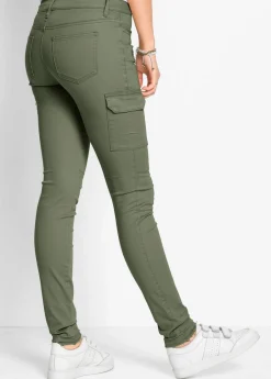 bonprix bonprix Pantalón cargo en mezcla de algodón elástico Verde oliva Hot