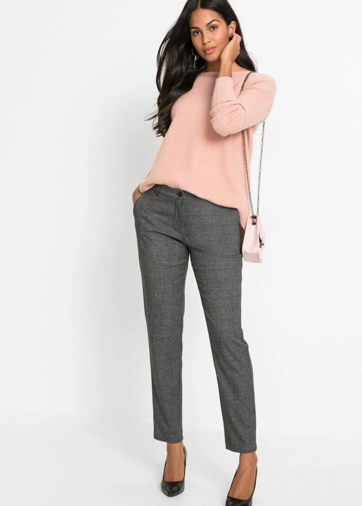 bonprix bonprix Pantalón chino de cuadros Negro-blanco de cuadros Sale