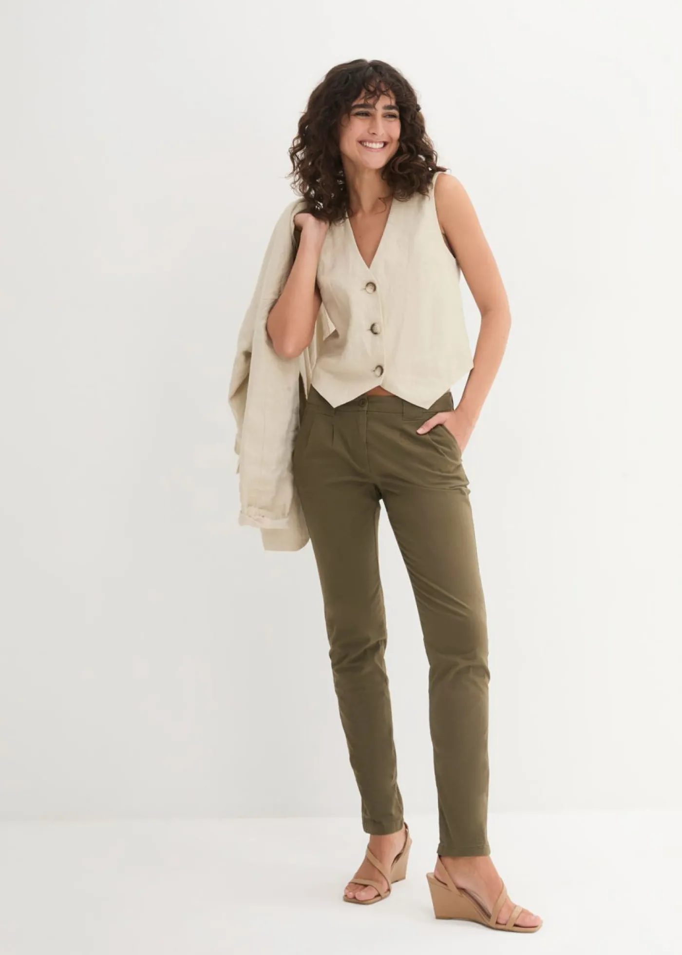 bonprix bonprix Pantalón chino elástico Oliva Discount