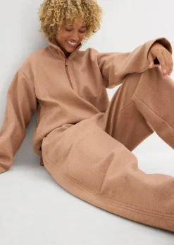 bonprix bonprix Pantalón con aspecto de lana y corte barrel marrón moteado Sale
