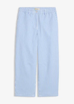 bonprix bonprix Pantalón con cinturilla cómoda, talle alto y corte barrel azul provenzal-blanco lana rayas verticales Hot