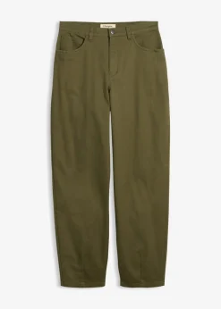 bonprix bonprix Pantalón con cinturilla cómoda y corte barrel Verde oliva oscuro Sale