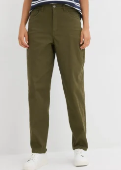 bonprix bonprix Pantalón con cinturilla cómoda y corte barrel Verde oliva oscuro Sale