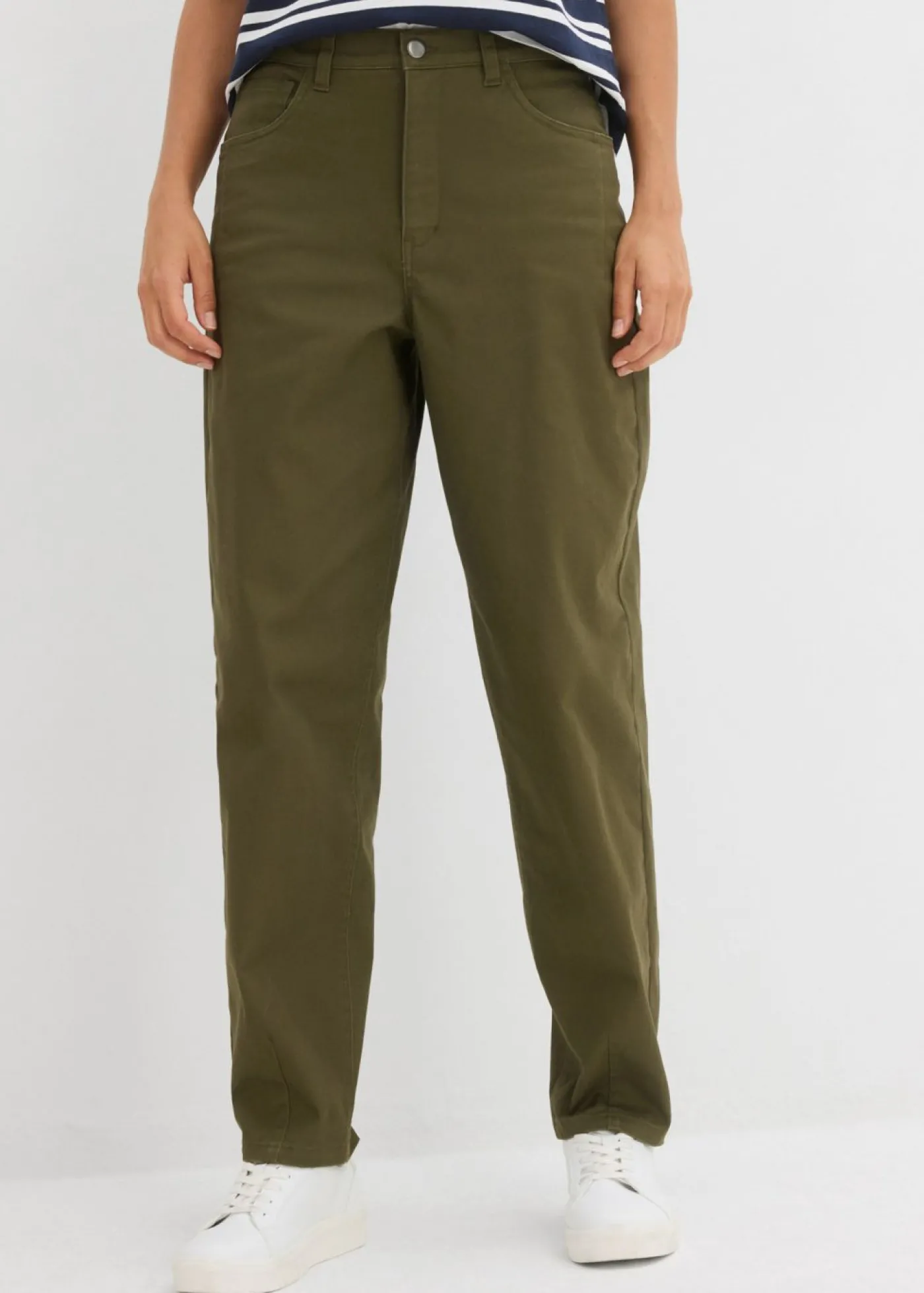 bonprix bonprix Pantalón con cinturilla cómoda y corte barrel Verde oliva oscuro Sale