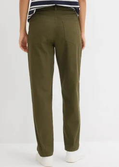 bonprix bonprix Pantalón con cinturilla cómoda y corte barrel Verde oliva oscuro Sale