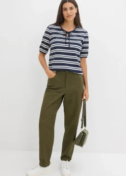bonprix bonprix Pantalón con cinturilla cómoda y corte barrel Verde oliva oscuro Sale