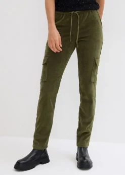 bonprix bonprix Pantalón con cinturilla elástica Verde oliva oscuro