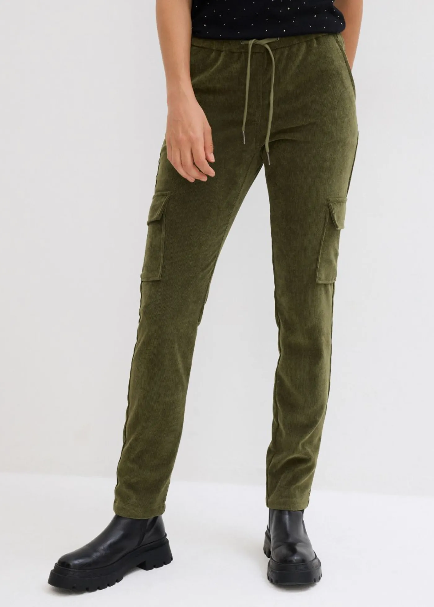 bonprix bonprix Pantalón con cinturilla elástica Verde oliva oscuro