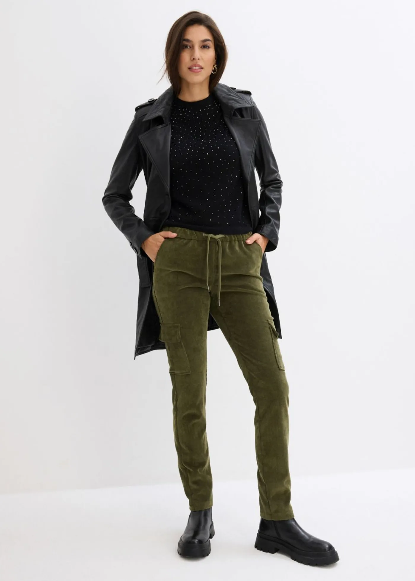 bonprix bonprix Pantalón con cinturilla elástica Verde oliva oscuro