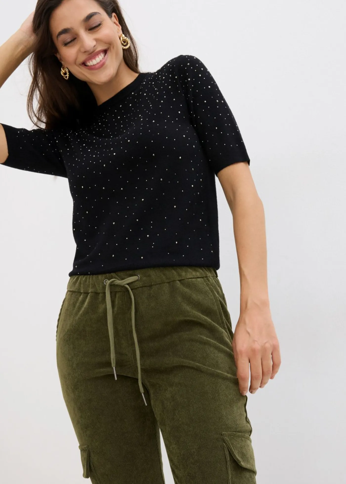 bonprix bonprix Pantalón con cinturilla elástica Verde oliva oscuro