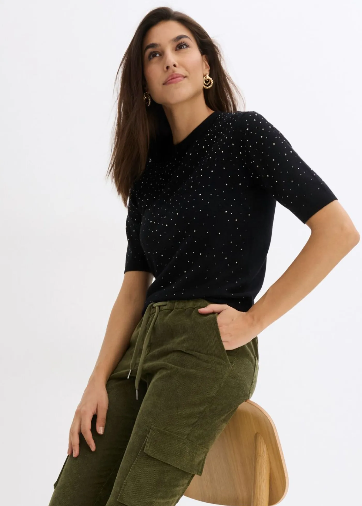 bonprix bonprix Pantalón con cinturilla elástica Verde oliva oscuro