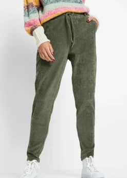 bonprix bonprix Pantalón con cinturilla elástica y aspecto de pana Verde oliva Outlet