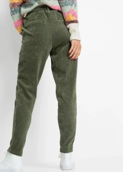 bonprix bonprix Pantalón con cinturilla elástica y aspecto de pana Verde oliva Outlet