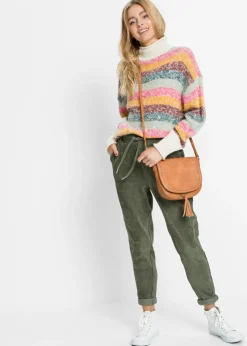 bonprix bonprix Pantalón con cinturilla elástica y aspecto de pana Verde oliva Outlet