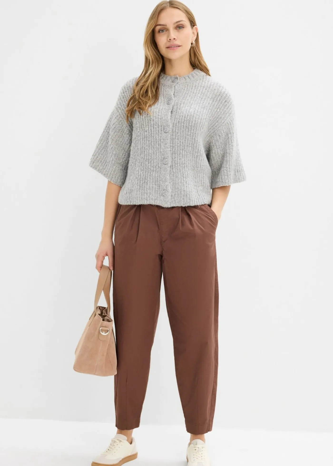 bonprix bonprix Pantalón con corte barrel y cintura cómoda marrón Online