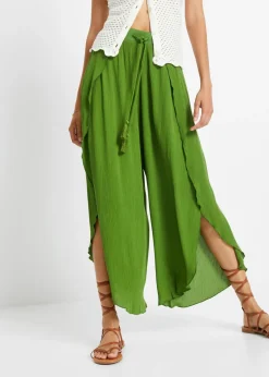 bonprix bonprix Pantalón con efecto arrugado estructurado verde cactus Clearance