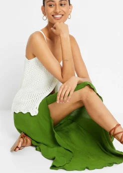 bonprix bonprix Pantalón con efecto arrugado estructurado verde cactus Clearance