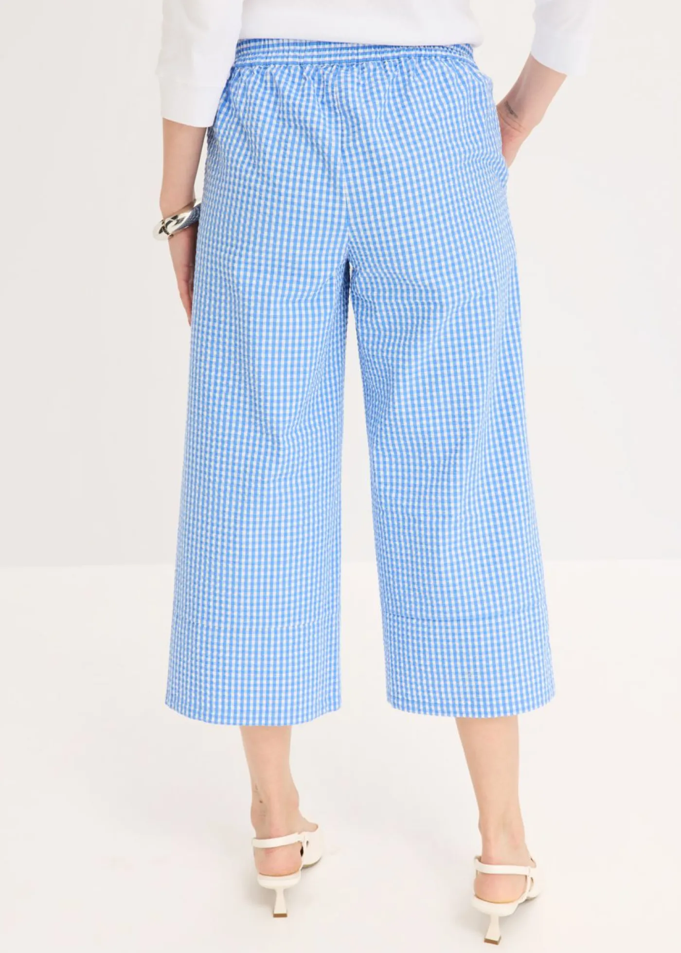 bonprix bonprix Pantalón con estampado de cuadros vichy blanco lana/azul provenzal a cuadros Outlet