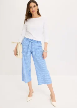 bonprix bonprix Pantalón con estampado de cuadros vichy blanco lana/azul provenzal a cuadros Outlet