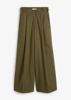 bonprix bonprix Pantalón con hebilla lateral de mezcla de viscosa Verde oliva oscuro Outlet